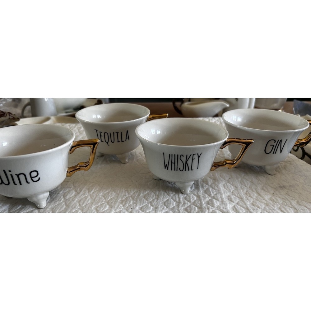 Set of 4 Bath Tub Shaped Cocktail Cups Wine Whiskey Gin Tequila Gold Handles Bar